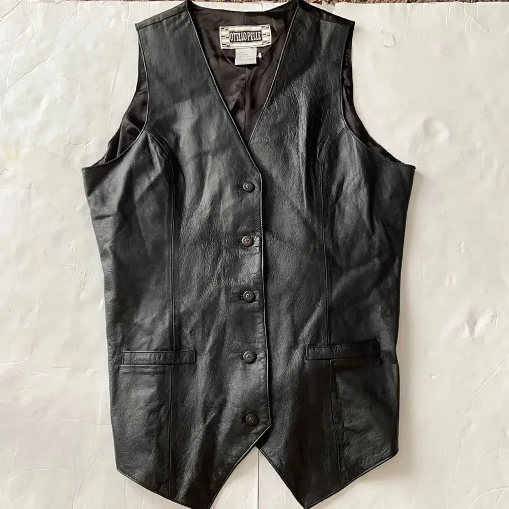 Otello Pelle vintage leather vest Black. Men’s size XL 100% genuine leather - Picture 2 of 12